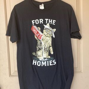 For the Homies mens medium black 100% cotton T-shirt cat with milk